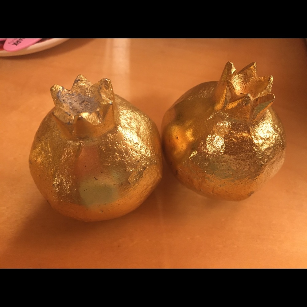 Anthropologie gold pomegranate salt and pepper shakers